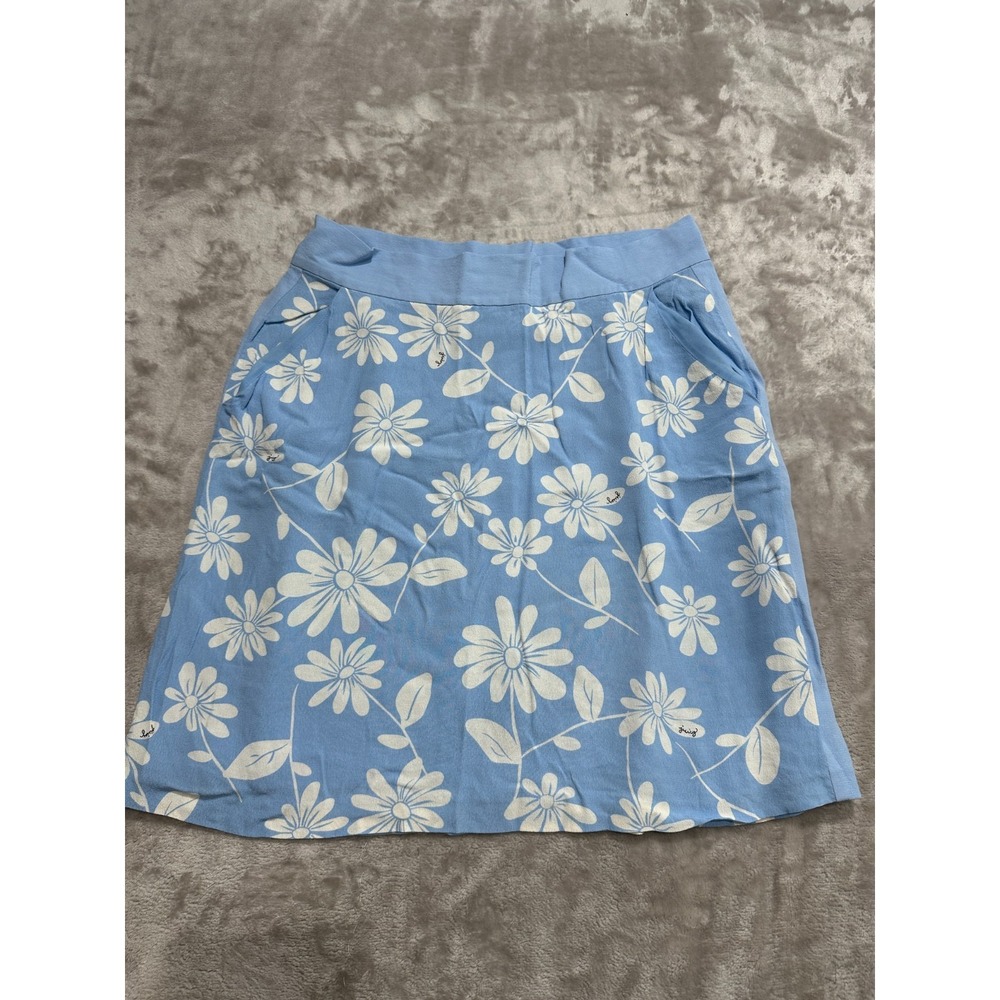Juicy Couture Skirt Womens Size 8 Light Blue Daisy Pockets Lined Black Label EUC